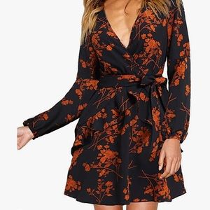 Long Sleeve V Neck Dress with Belt